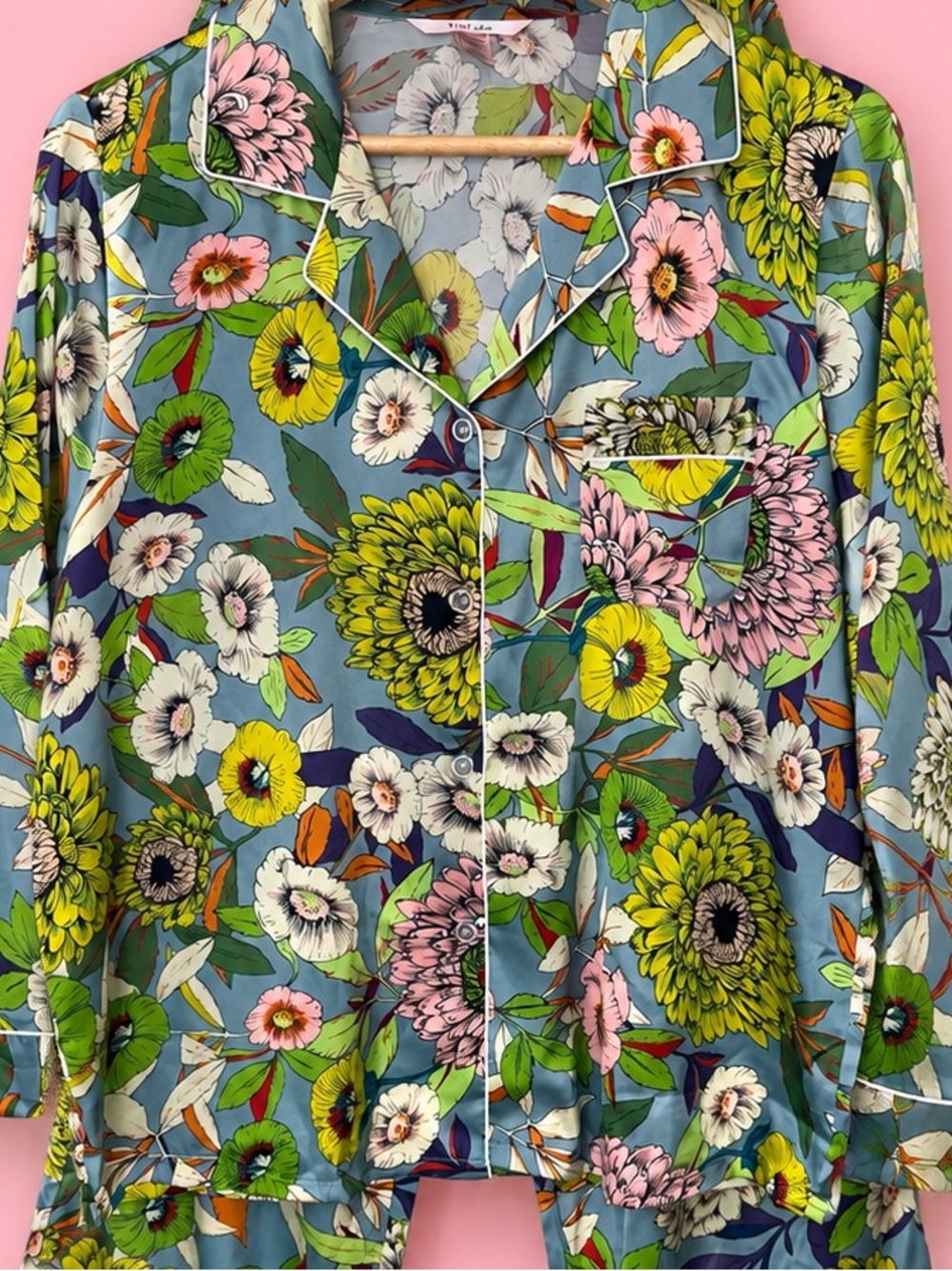 YiNi LuLu Floral Satin Pajama Set Yellow Chrysanthemum RHOSLC Size M